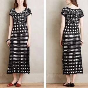 Troubadour Orona Sweater Dress Black White Floral Maxi Short Sleeve Women's M